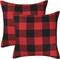 Set of 2 Christmas Buffalo Check Plaid Throw Pillow Covers, 18x18 Inch Red & Black Polyester Cushion Cases for Farmhouse Holiday Home Décor